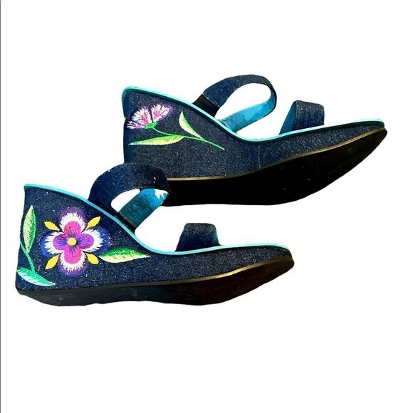 Chunky Y2K floral denim wedge sz 7 - Picture 1 of 5